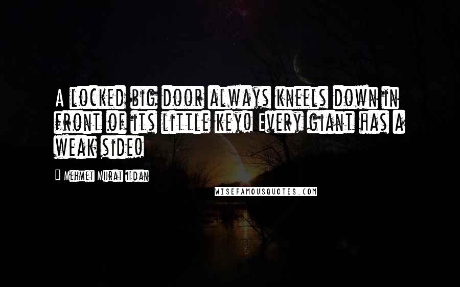 Mehmet Murat Ildan Quotes: A locked big door always kneels down in front of its little key! Every giant has a weak side!