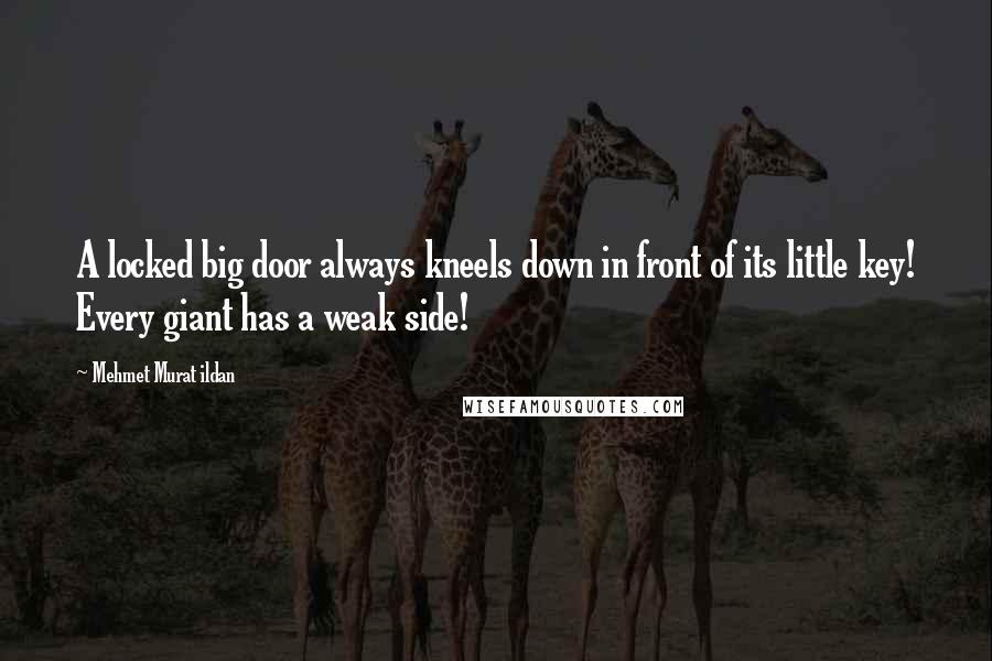 Mehmet Murat Ildan Quotes: A locked big door always kneels down in front of its little key! Every giant has a weak side!