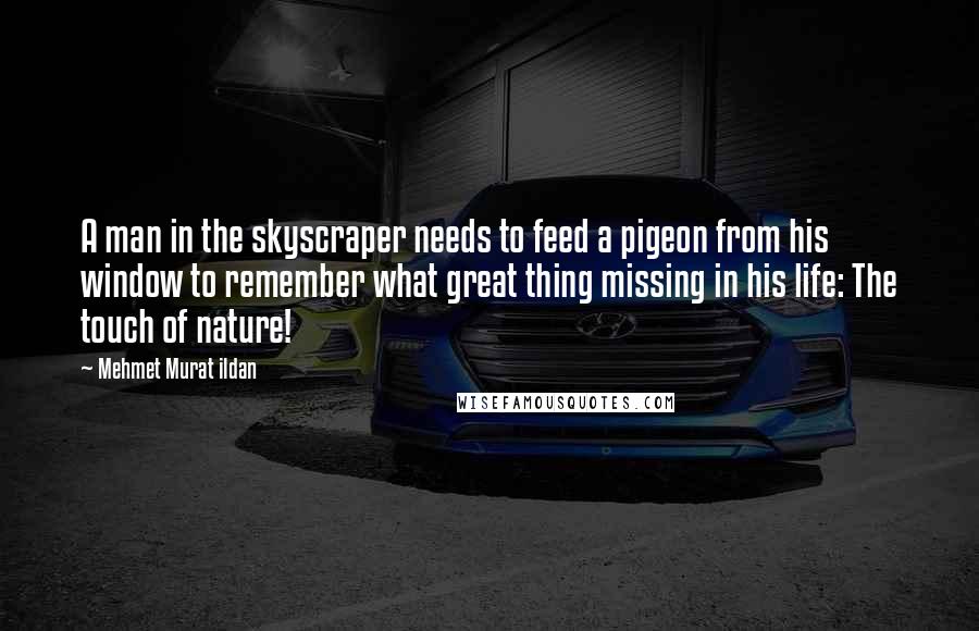 Mehmet Murat Ildan Quotes: A man in the skyscraper needs to feed a pigeon from his window to remember what great thing missing in his life: The touch of nature!