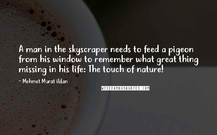 Mehmet Murat Ildan Quotes: A man in the skyscraper needs to feed a pigeon from his window to remember what great thing missing in his life: The touch of nature!