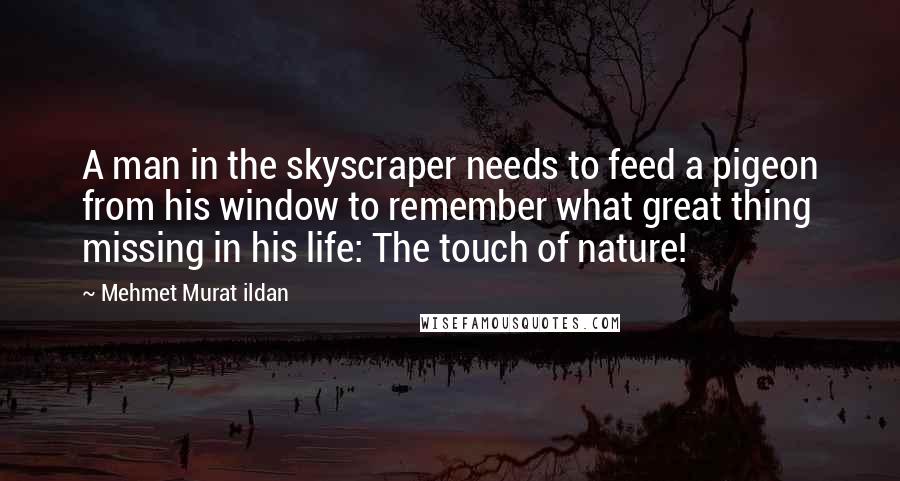 Mehmet Murat Ildan Quotes: A man in the skyscraper needs to feed a pigeon from his window to remember what great thing missing in his life: The touch of nature!