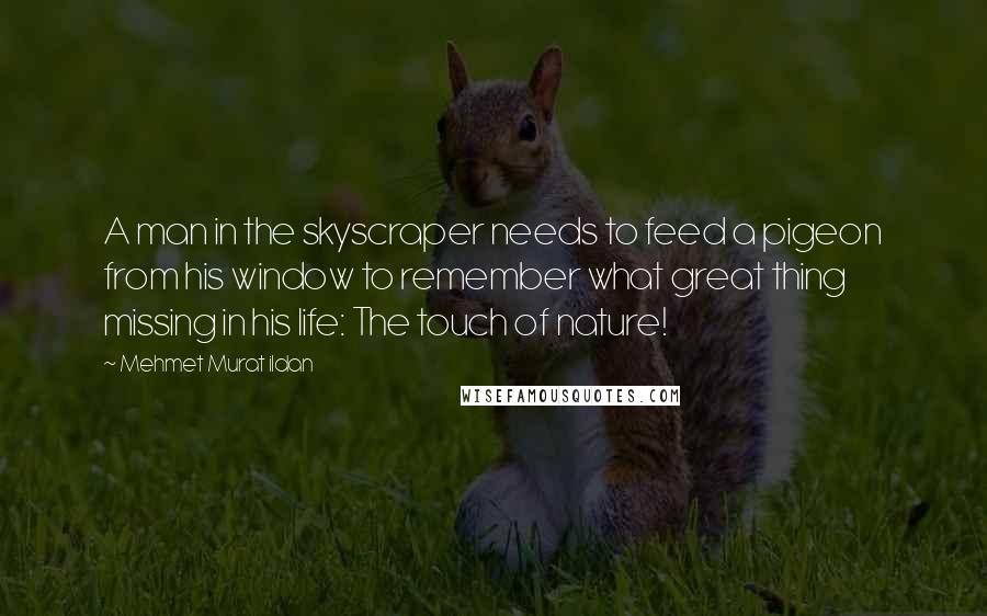 Mehmet Murat Ildan Quotes: A man in the skyscraper needs to feed a pigeon from his window to remember what great thing missing in his life: The touch of nature!