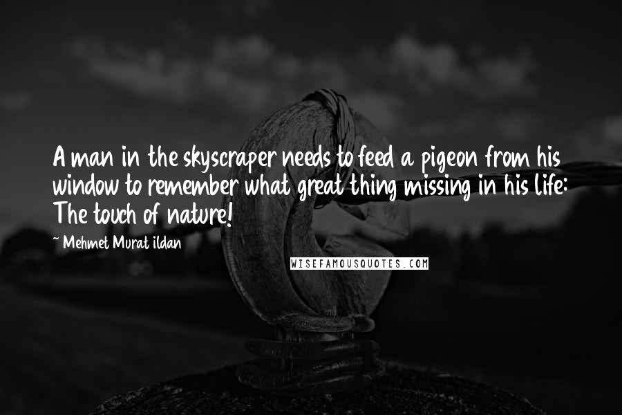 Mehmet Murat Ildan Quotes: A man in the skyscraper needs to feed a pigeon from his window to remember what great thing missing in his life: The touch of nature!