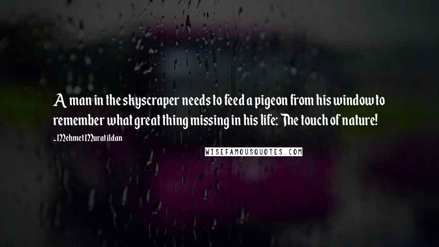 Mehmet Murat Ildan Quotes: A man in the skyscraper needs to feed a pigeon from his window to remember what great thing missing in his life: The touch of nature!