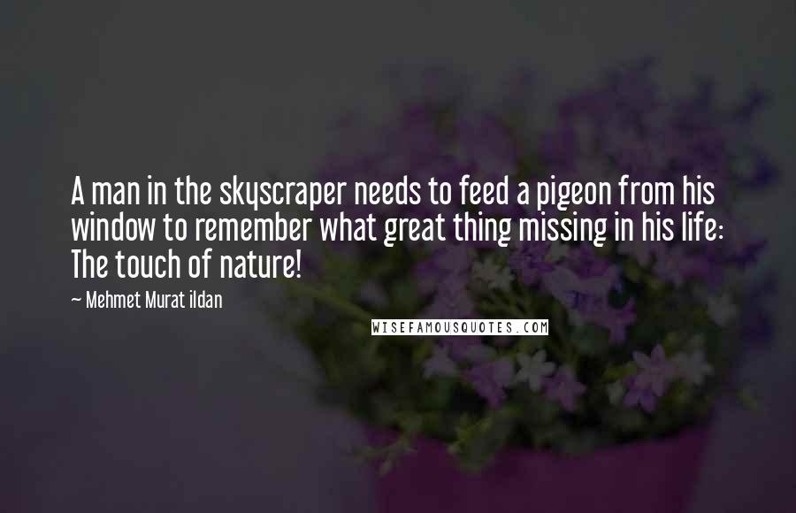 Mehmet Murat Ildan Quotes: A man in the skyscraper needs to feed a pigeon from his window to remember what great thing missing in his life: The touch of nature!