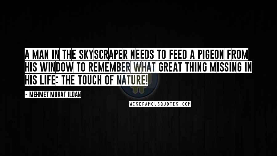 Mehmet Murat Ildan Quotes: A man in the skyscraper needs to feed a pigeon from his window to remember what great thing missing in his life: The touch of nature!