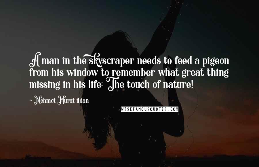 Mehmet Murat Ildan Quotes: A man in the skyscraper needs to feed a pigeon from his window to remember what great thing missing in his life: The touch of nature!