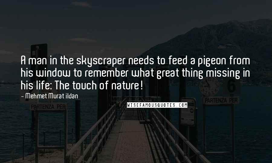 Mehmet Murat Ildan Quotes: A man in the skyscraper needs to feed a pigeon from his window to remember what great thing missing in his life: The touch of nature!