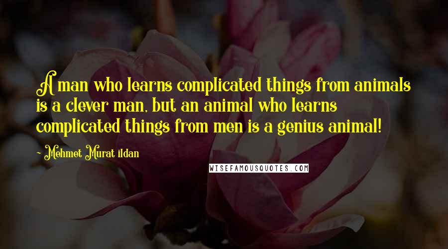 Mehmet Murat Ildan Quotes: A man who learns complicated things from animals is a clever man, but an animal who learns complicated things from men is a genius animal!