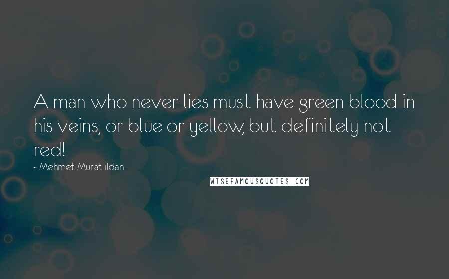 Mehmet Murat Ildan Quotes: A man who never lies must have green blood in his veins, or blue or yellow, but definitely not red!