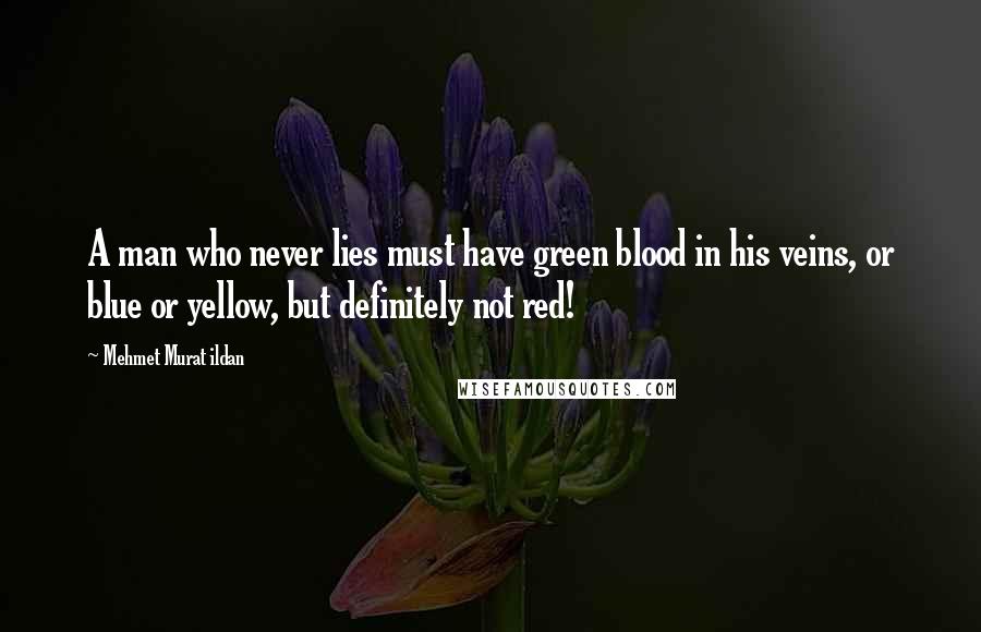 Mehmet Murat Ildan Quotes: A man who never lies must have green blood in his veins, or blue or yellow, but definitely not red!