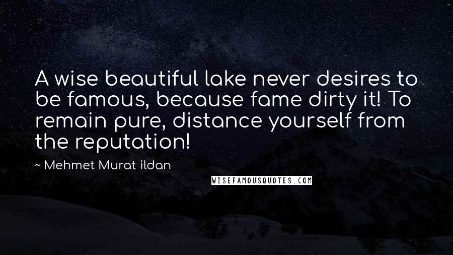 Mehmet Murat Ildan Quotes: A wise beautiful lake never desires to be famous, because fame dirty it! To remain pure, distance yourself from the reputation!