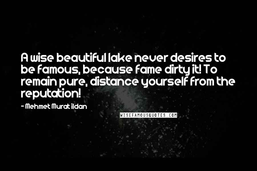 Mehmet Murat Ildan Quotes: A wise beautiful lake never desires to be famous, because fame dirty it! To remain pure, distance yourself from the reputation!