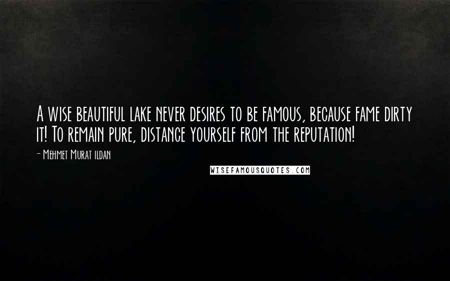 Mehmet Murat Ildan Quotes: A wise beautiful lake never desires to be famous, because fame dirty it! To remain pure, distance yourself from the reputation!