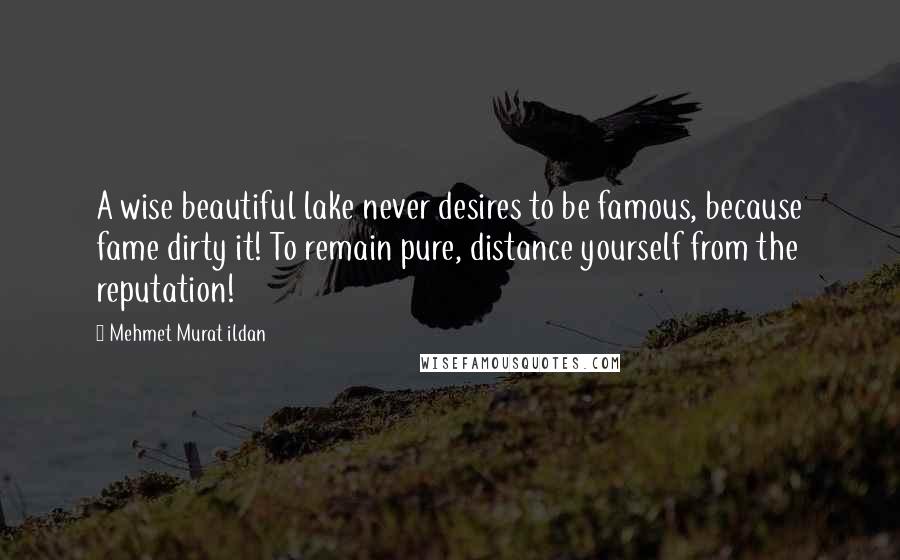 Mehmet Murat Ildan Quotes: A wise beautiful lake never desires to be famous, because fame dirty it! To remain pure, distance yourself from the reputation!