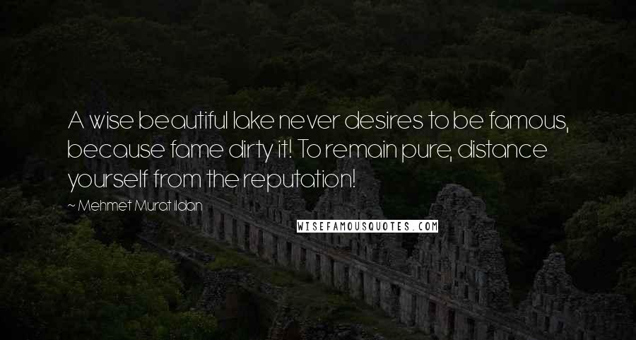 Mehmet Murat Ildan Quotes: A wise beautiful lake never desires to be famous, because fame dirty it! To remain pure, distance yourself from the reputation!