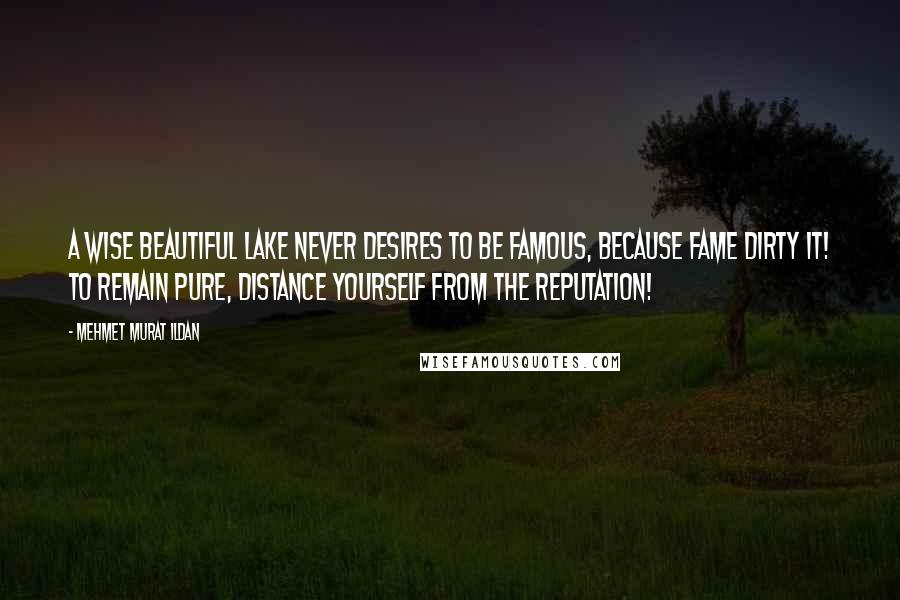 Mehmet Murat Ildan Quotes: A wise beautiful lake never desires to be famous, because fame dirty it! To remain pure, distance yourself from the reputation!