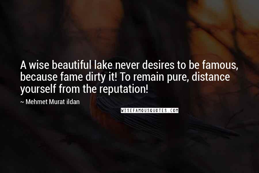 Mehmet Murat Ildan Quotes: A wise beautiful lake never desires to be famous, because fame dirty it! To remain pure, distance yourself from the reputation!