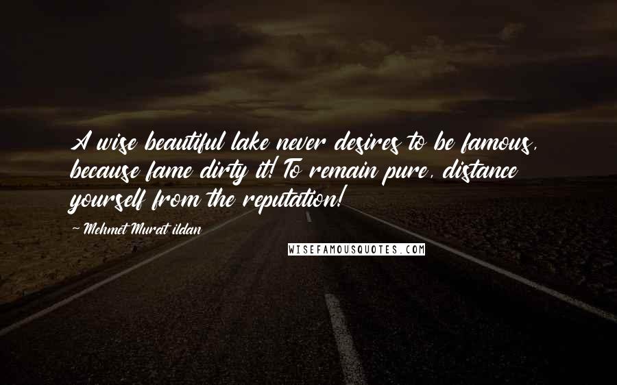 Mehmet Murat Ildan Quotes: A wise beautiful lake never desires to be famous, because fame dirty it! To remain pure, distance yourself from the reputation!