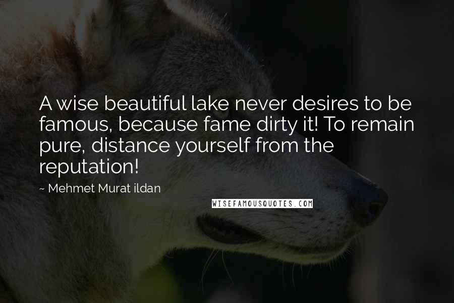 Mehmet Murat Ildan Quotes: A wise beautiful lake never desires to be famous, because fame dirty it! To remain pure, distance yourself from the reputation!