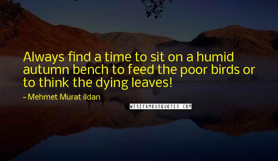 Mehmet Murat Ildan Quotes: Always find a time to sit on a humid autumn bench to feed the poor birds or to think the dying leaves!