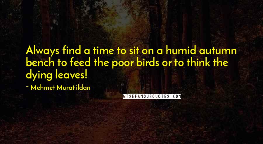 Mehmet Murat Ildan Quotes: Always find a time to sit on a humid autumn bench to feed the poor birds or to think the dying leaves!
