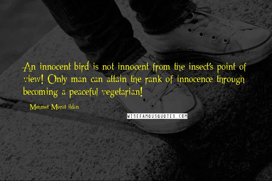 Mehmet Murat Ildan Quotes: An innocent bird is not innocent from the insect's point of view! Only man can attain the rank of innocence through becoming a peaceful vegetarian!