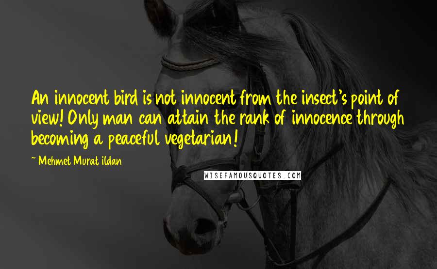 Mehmet Murat Ildan Quotes: An innocent bird is not innocent from the insect's point of view! Only man can attain the rank of innocence through becoming a peaceful vegetarian!