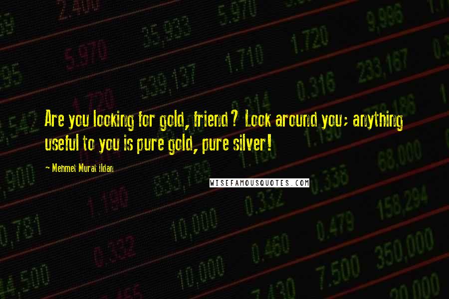 Mehmet Murat Ildan Quotes: Are you looking for gold, friend? Look around you; anything useful to you is pure gold, pure silver!