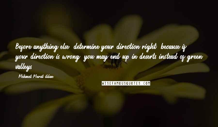 Mehmet Murat Ildan Quotes: Before anything else, determine your direction right, because if your direction is wrong, you may end up in deserts instead of green valleys!