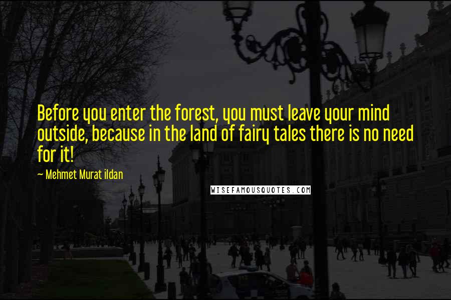 Mehmet Murat Ildan Quotes: Before you enter the forest, you must leave your mind outside, because in the land of fairy tales there is no need for it!