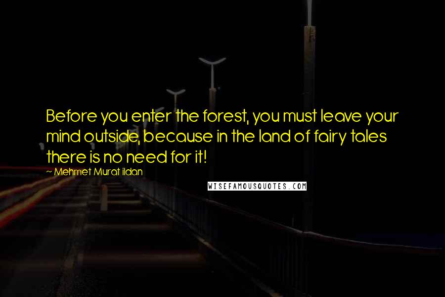 Mehmet Murat Ildan Quotes: Before you enter the forest, you must leave your mind outside, because in the land of fairy tales there is no need for it!