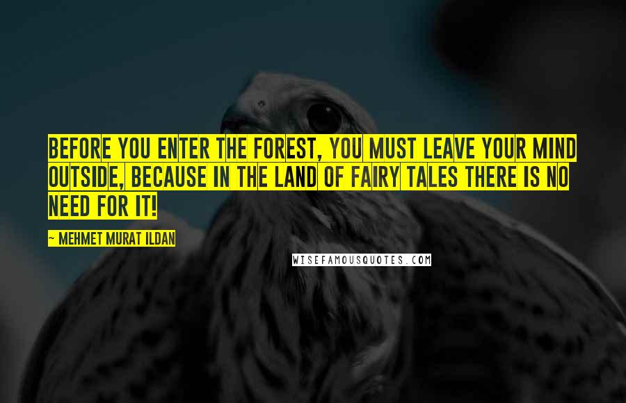 Mehmet Murat Ildan Quotes: Before you enter the forest, you must leave your mind outside, because in the land of fairy tales there is no need for it!