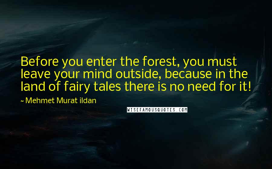 Mehmet Murat Ildan Quotes: Before you enter the forest, you must leave your mind outside, because in the land of fairy tales there is no need for it!