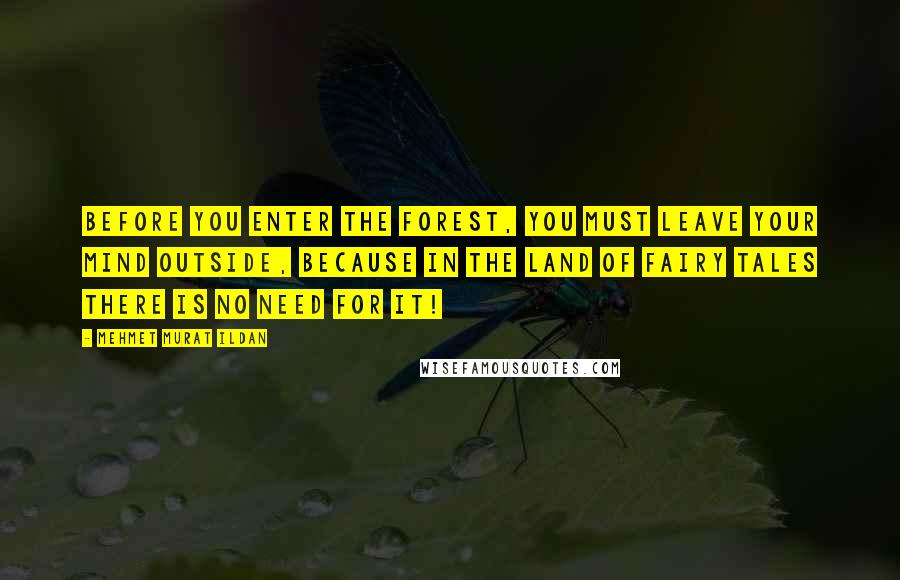 Mehmet Murat Ildan Quotes: Before you enter the forest, you must leave your mind outside, because in the land of fairy tales there is no need for it!