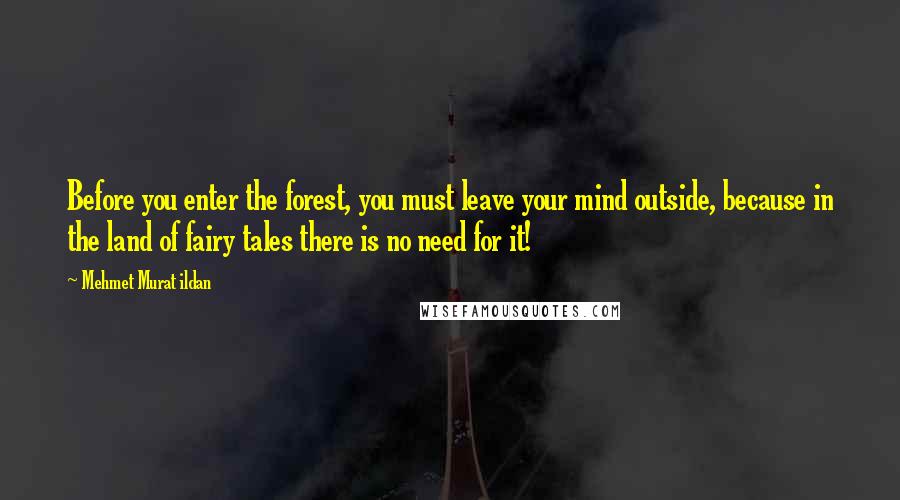 Mehmet Murat Ildan Quotes: Before you enter the forest, you must leave your mind outside, because in the land of fairy tales there is no need for it!