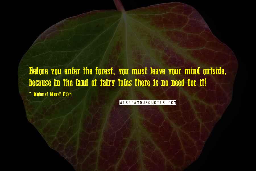 Mehmet Murat Ildan Quotes: Before you enter the forest, you must leave your mind outside, because in the land of fairy tales there is no need for it!