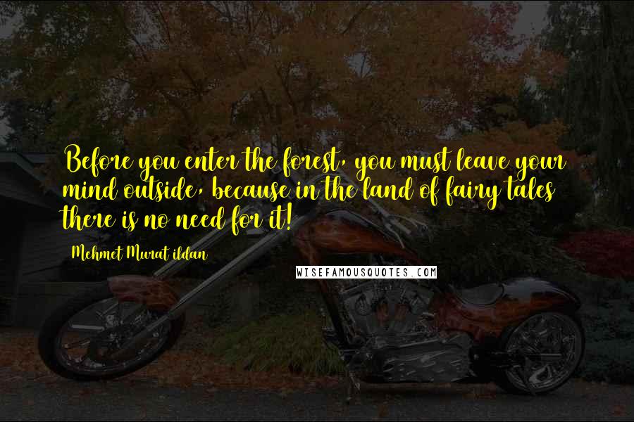 Mehmet Murat Ildan Quotes: Before you enter the forest, you must leave your mind outside, because in the land of fairy tales there is no need for it!