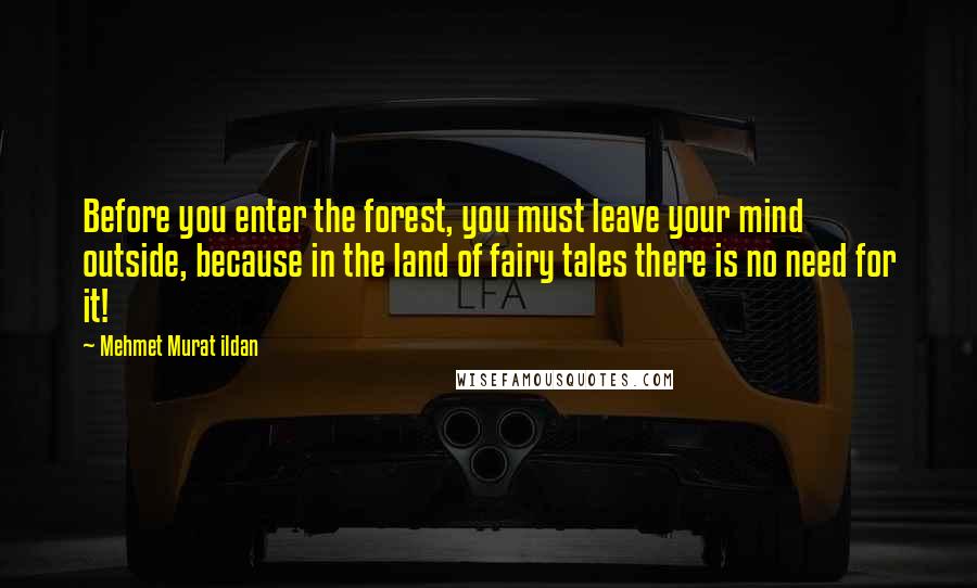 Mehmet Murat Ildan Quotes: Before you enter the forest, you must leave your mind outside, because in the land of fairy tales there is no need for it!