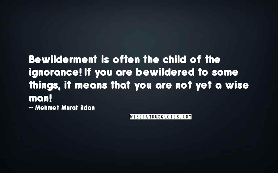Mehmet Murat Ildan Quotes: Bewilderment is often the child of the ignorance! If you are bewildered to some things, it means that you are not yet a wise man!