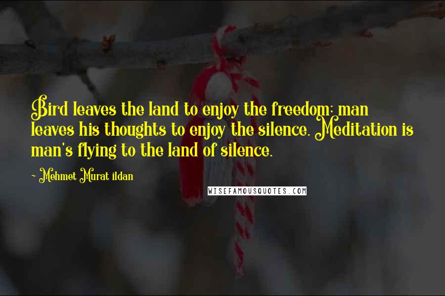 Mehmet Murat Ildan Quotes: Bird leaves the land to enjoy the freedom; man leaves his thoughts to enjoy the silence. Meditation is man's flying to the land of silence.