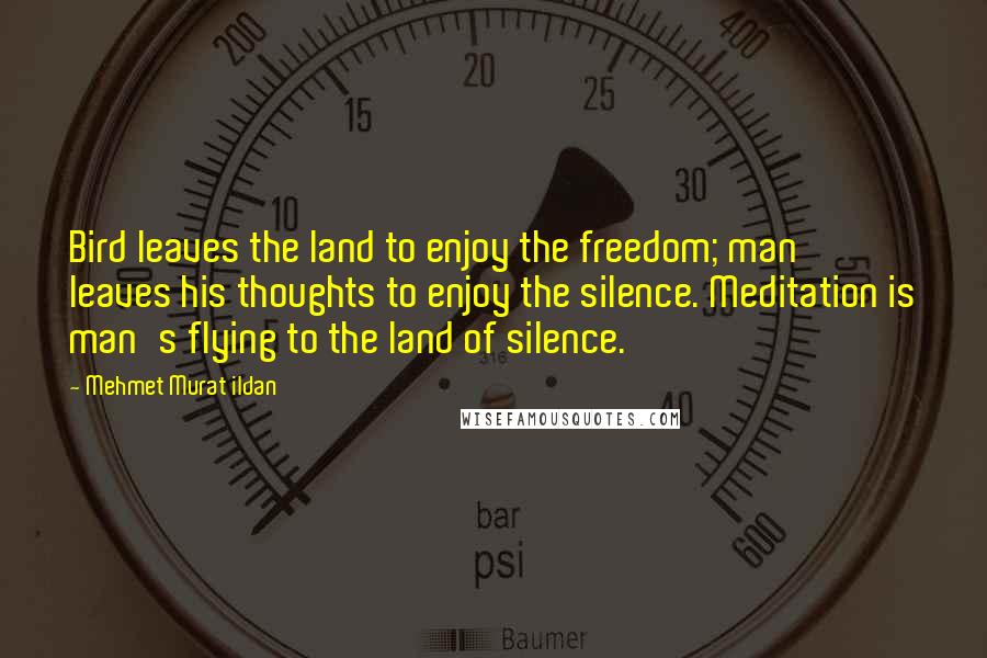 Mehmet Murat Ildan Quotes: Bird leaves the land to enjoy the freedom; man leaves his thoughts to enjoy the silence. Meditation is man's flying to the land of silence.