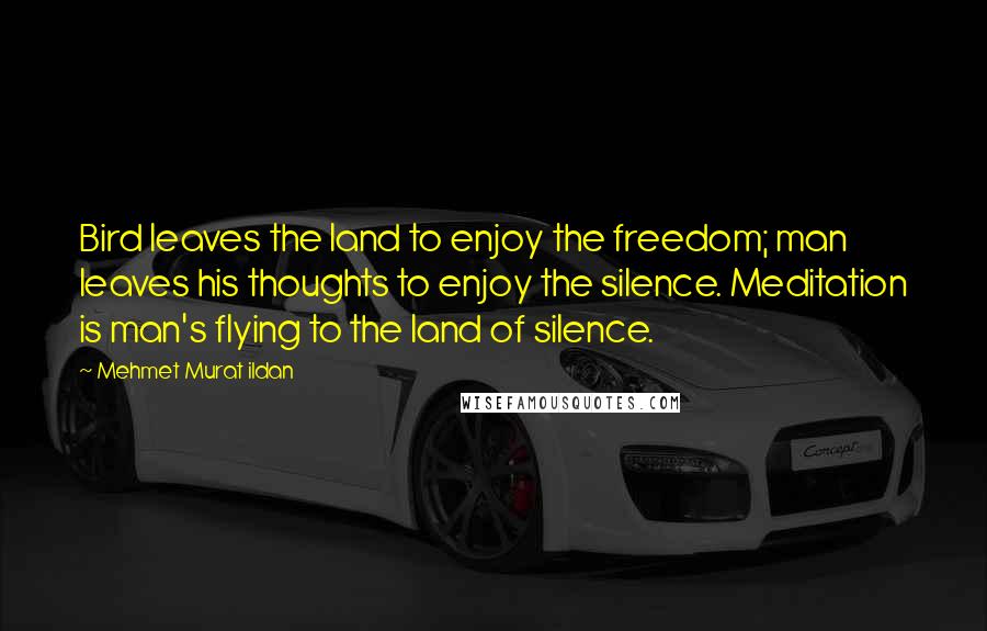 Mehmet Murat Ildan Quotes: Bird leaves the land to enjoy the freedom; man leaves his thoughts to enjoy the silence. Meditation is man's flying to the land of silence.