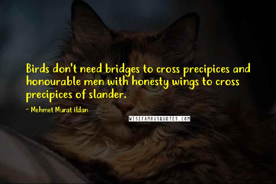 Mehmet Murat Ildan Quotes: Birds don't need bridges to cross precipices and honourable men with honesty wings to cross precipices of slander.