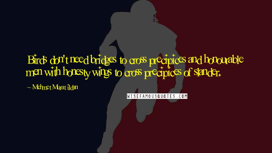 Mehmet Murat Ildan Quotes: Birds don't need bridges to cross precipices and honourable men with honesty wings to cross precipices of slander.