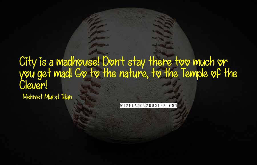 Mehmet Murat Ildan Quotes: City is a madhouse! Don't stay there too much or you get mad! Go to the nature, to the Temple of the Clever!