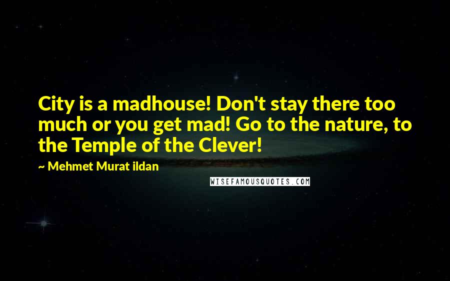 Mehmet Murat Ildan Quotes: City is a madhouse! Don't stay there too much or you get mad! Go to the nature, to the Temple of the Clever!