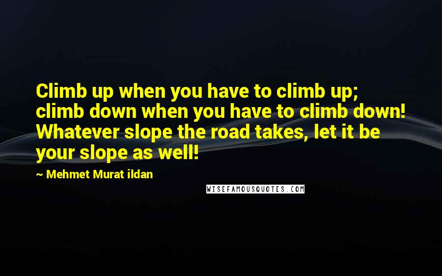 Mehmet Murat Ildan Quotes: Climb up when you have to climb up; climb down when you have to climb down! Whatever slope the road takes, let it be your slope as well!