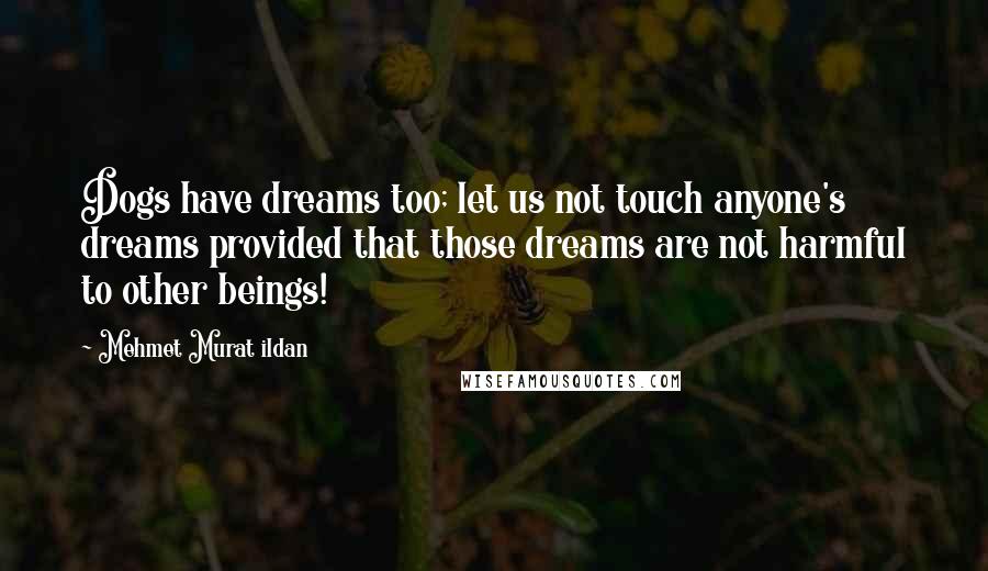 Mehmet Murat Ildan Quotes: Dogs have dreams too; let us not touch anyone's dreams provided that those dreams are not harmful to other beings!