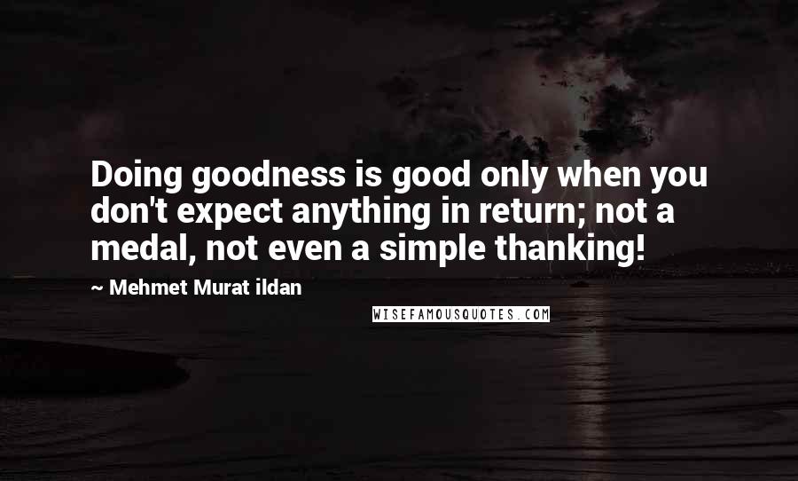 Mehmet Murat Ildan Quotes: Doing goodness is good only when you don't expect anything in return; not a medal, not even a simple thanking!